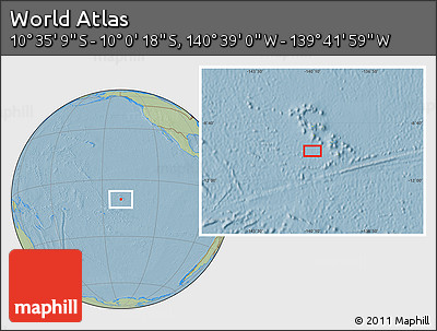 Savanna Style Location Map of the Area around 10° 17' 43" S, 140° 10' 30" W, hill shading