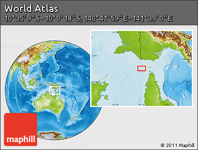 Physical Location Map of the Area around 10° 17' 43" S, 141° 10' 30" E
