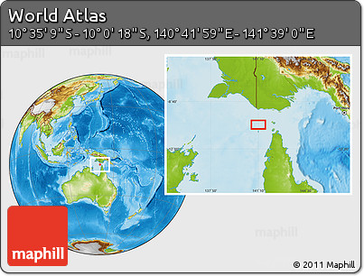 Physical Location Map of the Area around 10° 17' 43" S, 141° 10' 30" E