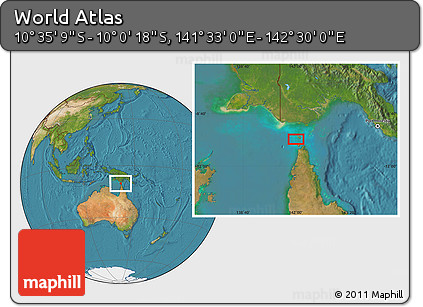 Satellite Location Map of the Area around 10° 17' 43" S, 142° 1' 30" E