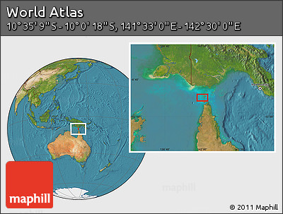 Satellite Location Map of the Area around 10° 17' 43" S, 142° 1' 30" E
