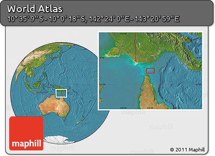 Satellite Location Map of the Area around 10° 17' 43" S, 142° 52' 30" E
