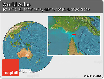 Satellite Location Map of the Area around 10° 17' 43" S, 142° 52' 30" E