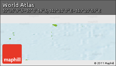 Physical Panoramic Map of the Area around 10° 17' 43" S, 142° 52' 30" E