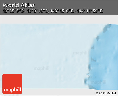 Physical 3D Map of the Area around 10° 17' 43" S, 143° 43' 29" E