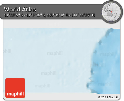 Shaded Relief 3D Map of the Area around 10° 17' 43" S, 143° 43' 29" E