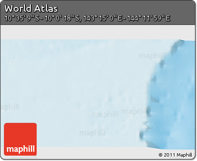 Shaded Relief 3D Map of the Area around 10° 17' 43" S, 143° 43' 29" E