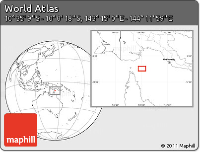 Blank Location Map of the Area around 10° 17' 43" S, 143° 43' 29" E