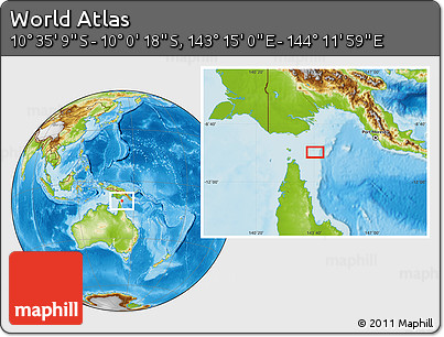 Physical Location Map of the Area around 10° 17' 43" S, 143° 43' 29" E