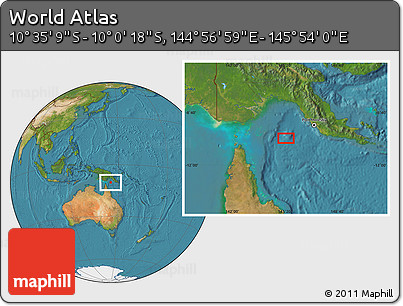 Satellite Location Map of the Area around 10° 17' 43" S, 145° 25' 30" E