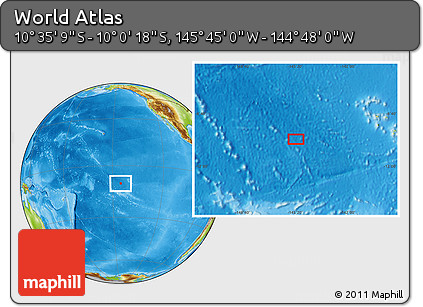 Physical Location Map of the Area around 10° 17' 43" S, 145° 16' 30" W