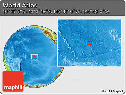 Physical Location Map of the Area around 10° 17' 43" S, 145° 16' 30" W