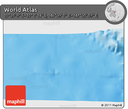 Shaded Relief 3D Map of the Area around 10° 17' 43" S, 147° 7' 30" E