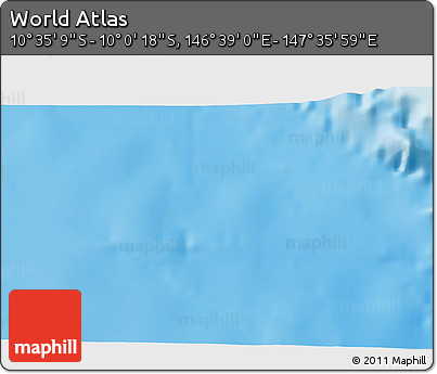 Shaded Relief 3D Map of the Area around 10° 17' 43" S, 147° 7' 30" E