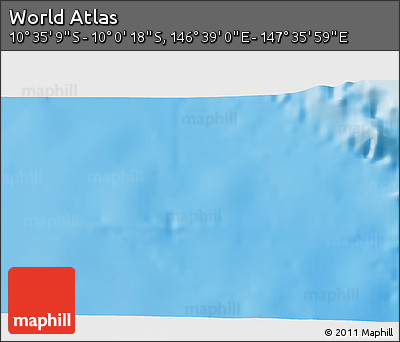 Shaded Relief 3D Map of the Area around 10° 17' 43" S, 147° 7' 30" E