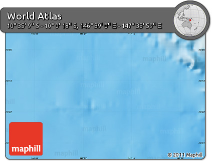 Physical Map of the Area around 10° 17' 43" S, 147° 7' 30" E
