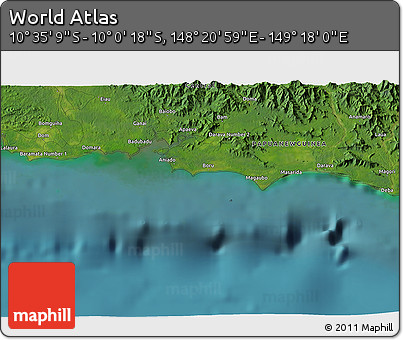 Satellite 3D Map of the Area around 10° 17' 43" S, 148° 49' 29" E