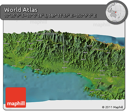 Satellite 3D Map of the Area around 10° 17' 43" S, 149° 40' 30" E