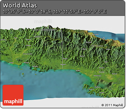 Satellite 3D Map of the Area around 10° 17' 43" S, 149° 40' 30" E