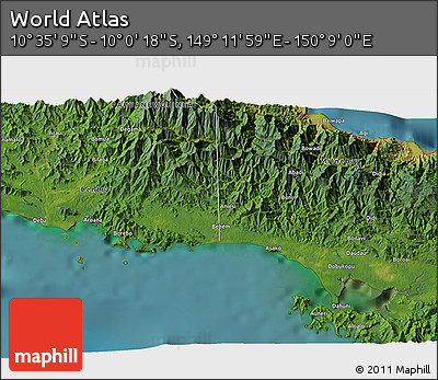 Satellite 3D Map of the Area around 10° 17' 43" S, 149° 40' 30" E