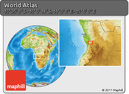 Physical Location Map of the Area around 10° 17' 43" S, 14° 31' 30" E
