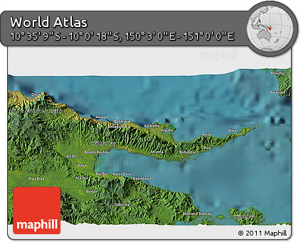 Satellite 3D Map of the Area around 10° 17' 43" S, 150° 31' 30" E