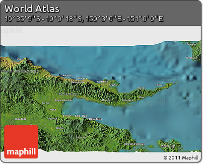 Satellite 3D Map of the Area around 10° 17' 43" S, 150° 31' 30" E