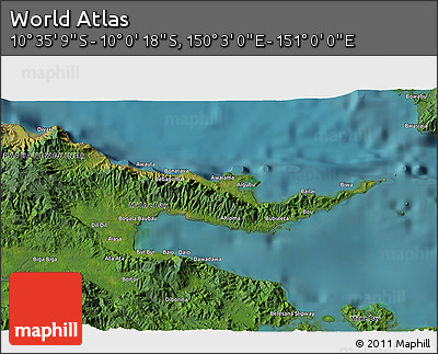 Satellite 3D Map of the Area around 10° 17' 43" S, 150° 31' 30" E
