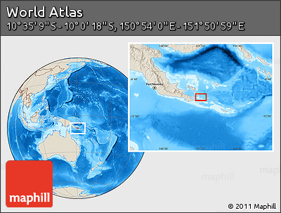 Shaded Relief Location Map of the Area around 10° 17' 43" S, 151° 22' 30" E