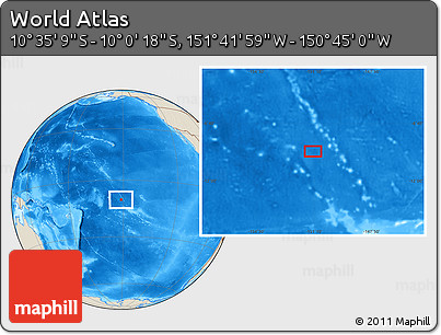 Shaded Relief Location Map of the Area around 10° 17' 43" S, 151° 13' 29" W