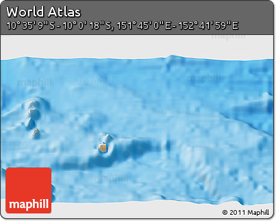 Shaded Relief 3D Map of the Area around 10° 17' 43" S, 152° 13' 29" E