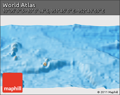 Shaded Relief 3D Map of the Area around 10° 17' 43" S, 152° 13' 29" E