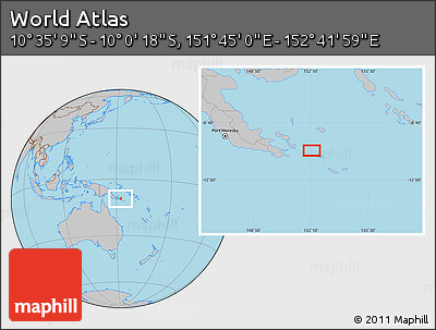 Gray Location Map of the Area around 10° 17' 43" S, 152° 13' 29" E