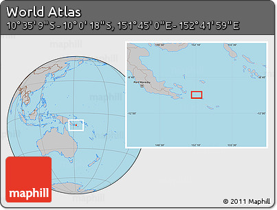 Gray Location Map of the Area around 10° 17' 43" S, 152° 13' 29" E