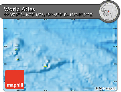 Physical Map of the Area around 10° 17' 43" S, 152° 13' 29" E