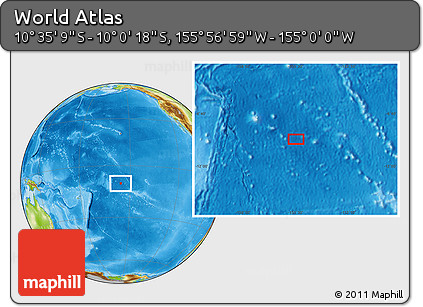 Physical Location Map of the Area around 10° 17' 43" S, 155° 28' 29" W