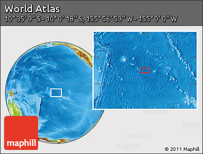 Physical Location Map of the Area around 10° 17' 43" S, 155° 28' 29" W