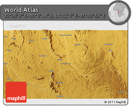 Physical 3D Map of the Area around 10° 17' 43" S, 15° 22' 30" E