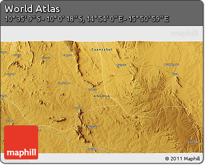 Physical 3D Map of the Area around 10° 17' 43" S, 15° 22' 30" E