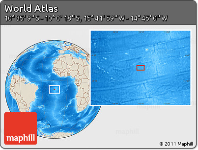 Shaded Relief Location Map of the Area around 10° 17' 43" S, 15° 13' 29" W