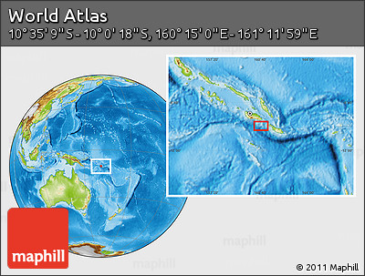 Physical Location Map of the Area around 10° 17' 43" S, 160° 43' 29" E