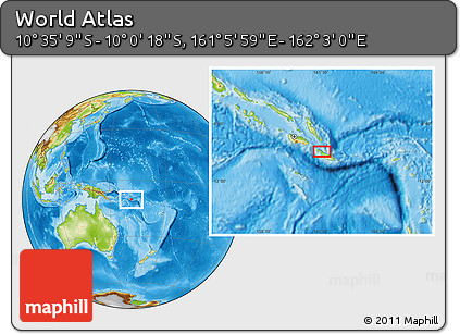 Physical Location Map of the Area around 10° 17' 43" S, 161° 34' 29" E