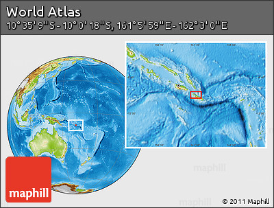 Physical Location Map of the Area around 10° 17' 43" S, 161° 34' 29" E