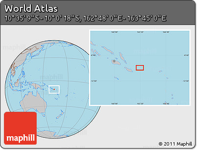 Gray Location Map of the Area around 10° 17' 43" S, 163° 16' 30" E