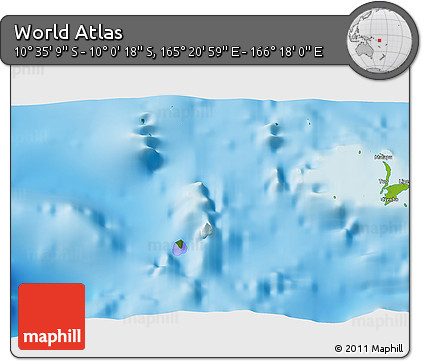 Physical 3D Map of the Area around 10° 17' 43" S, 165° 49' 29" E