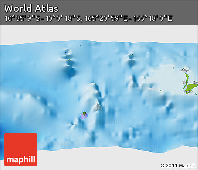 Physical 3D Map of the Area around 10° 17' 43" S, 165° 49' 29" E