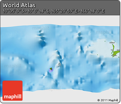 Physical 3D Map of the Area around 10° 17' 43" S, 165° 49' 29" E