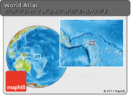 Physical Location Map of the Area around 10° 17' 43" S, 166° 40' 30" E