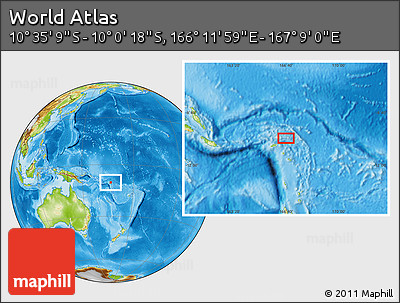 Physical Location Map of the Area around 10° 17' 43" S, 166° 40' 30" E