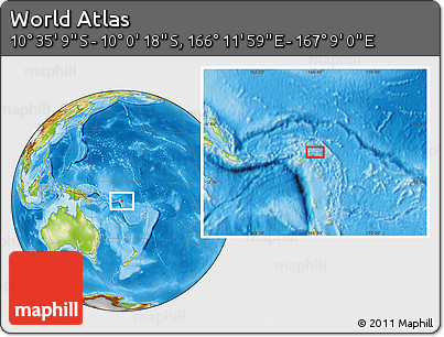Physical Location Map of the Area around 10° 17' 43" S, 166° 40' 30" E